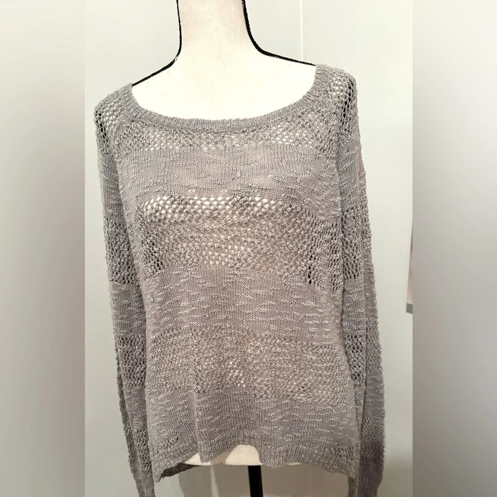 Pink Republic Lightweight Crochet Style Sweater Gray Long Sleeve Women’s Size XL